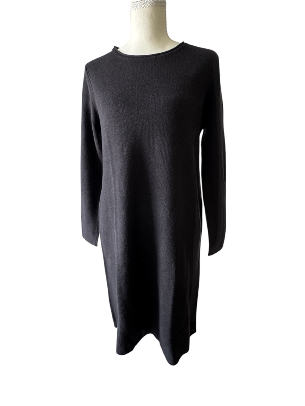 NWOT Lands' End Black Long Sleeve Cotton Rayon Knit Sweater Dress Small 6-8